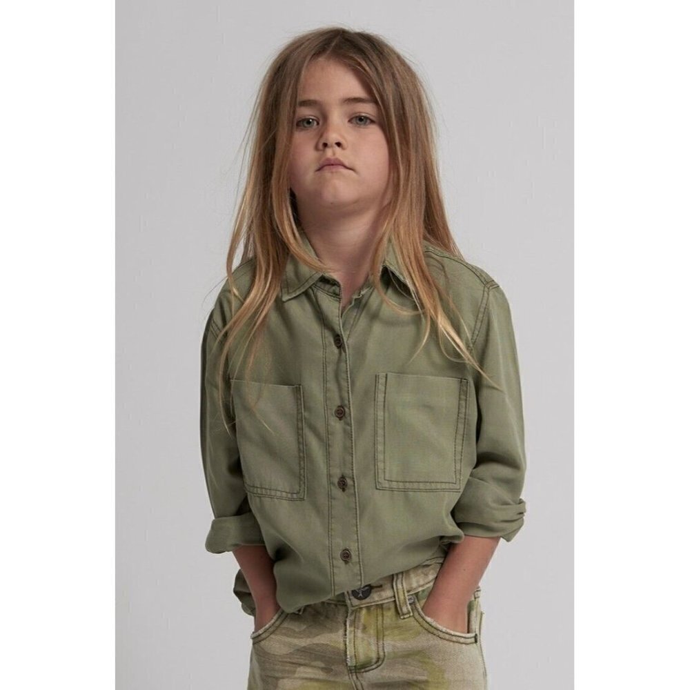 New One Teaspoon Soho Tencel Shirt Girls 4-5 Khaki Green Long Sleeve